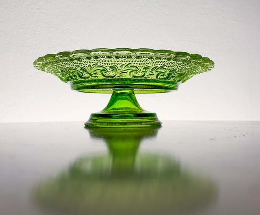 Vintage Lime Green Pressed Glass Pedestal Dish