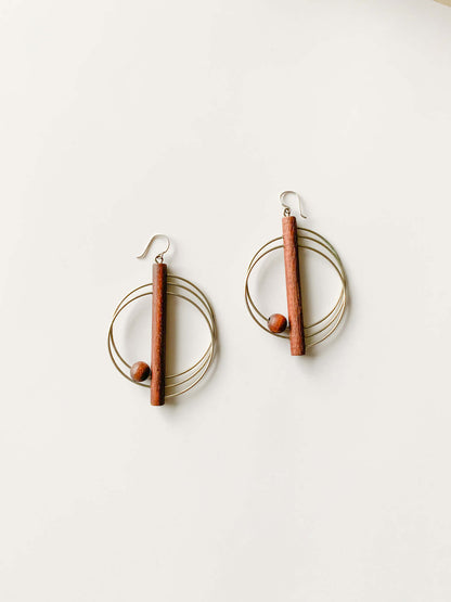 Aarikka Finland Orbit Earrings | Wood and Metal