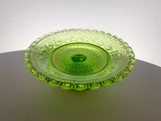 Vintage Lime Green Pressed Glass Pedestal Dish