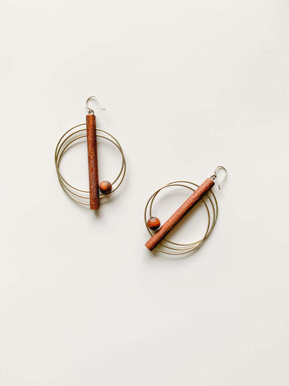 Aarikka Finland Orbit Earrings | Wood and Metal