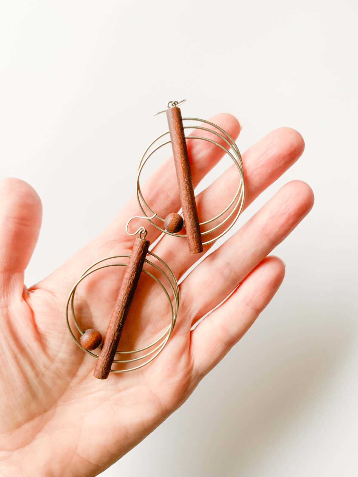 Aarikka Finland Orbit Earrings | Wood and Metal