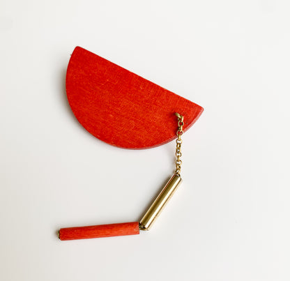 Aarikka Finland Wood Pendulum brooch, red