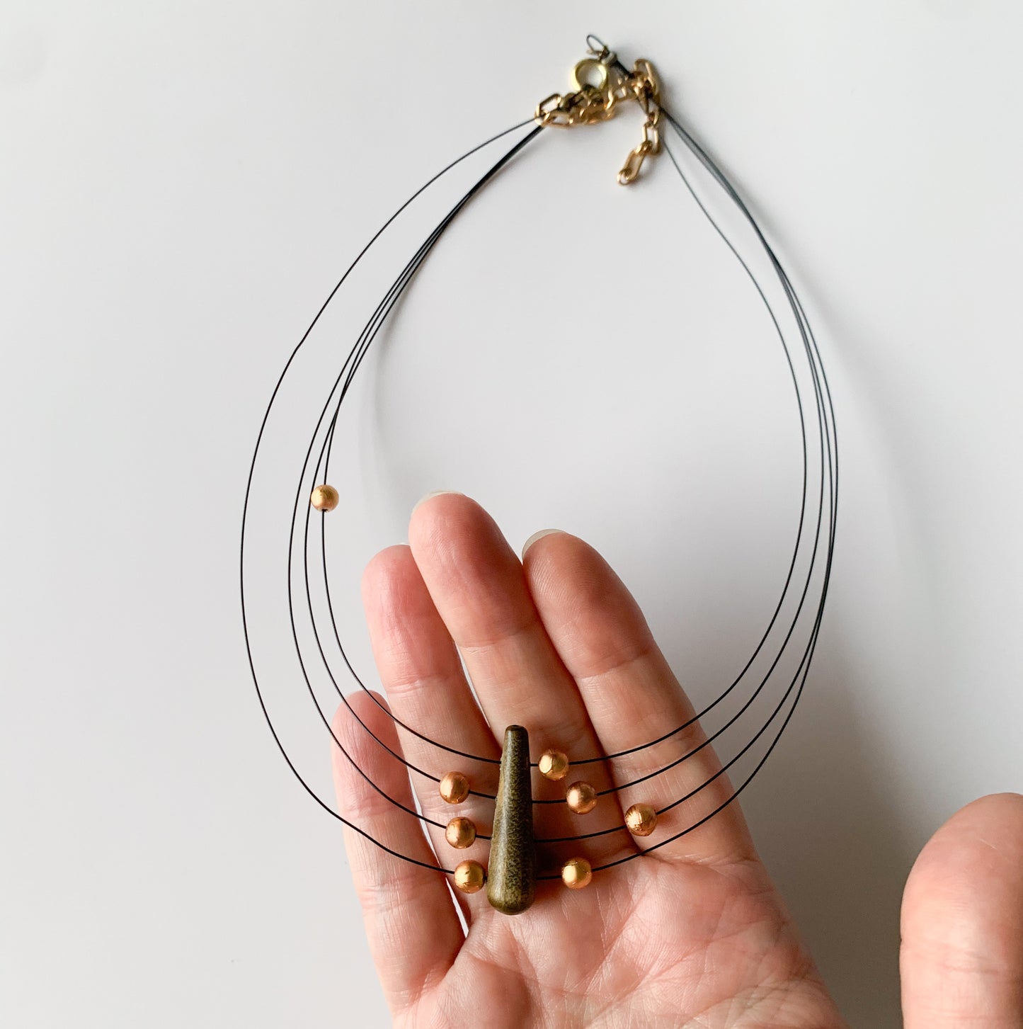 Aarikka Finland | Wooden pendant necklace, earthy green