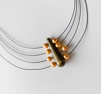 Aarikka Finland | Wooden pendant necklace, earthy green