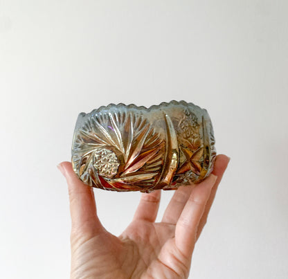 Riihimäen Lasi | Starburst carnival glass sugar bowl