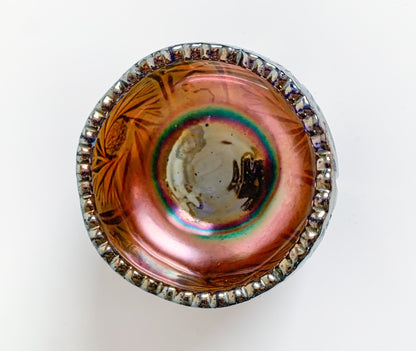 Riihimäen Lasi | Starburst carnival glass sugar bowl