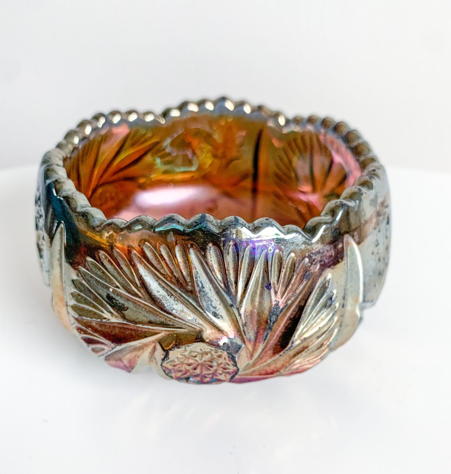 Riihimäen Lasi | Starburst carnival glass sugar bowl