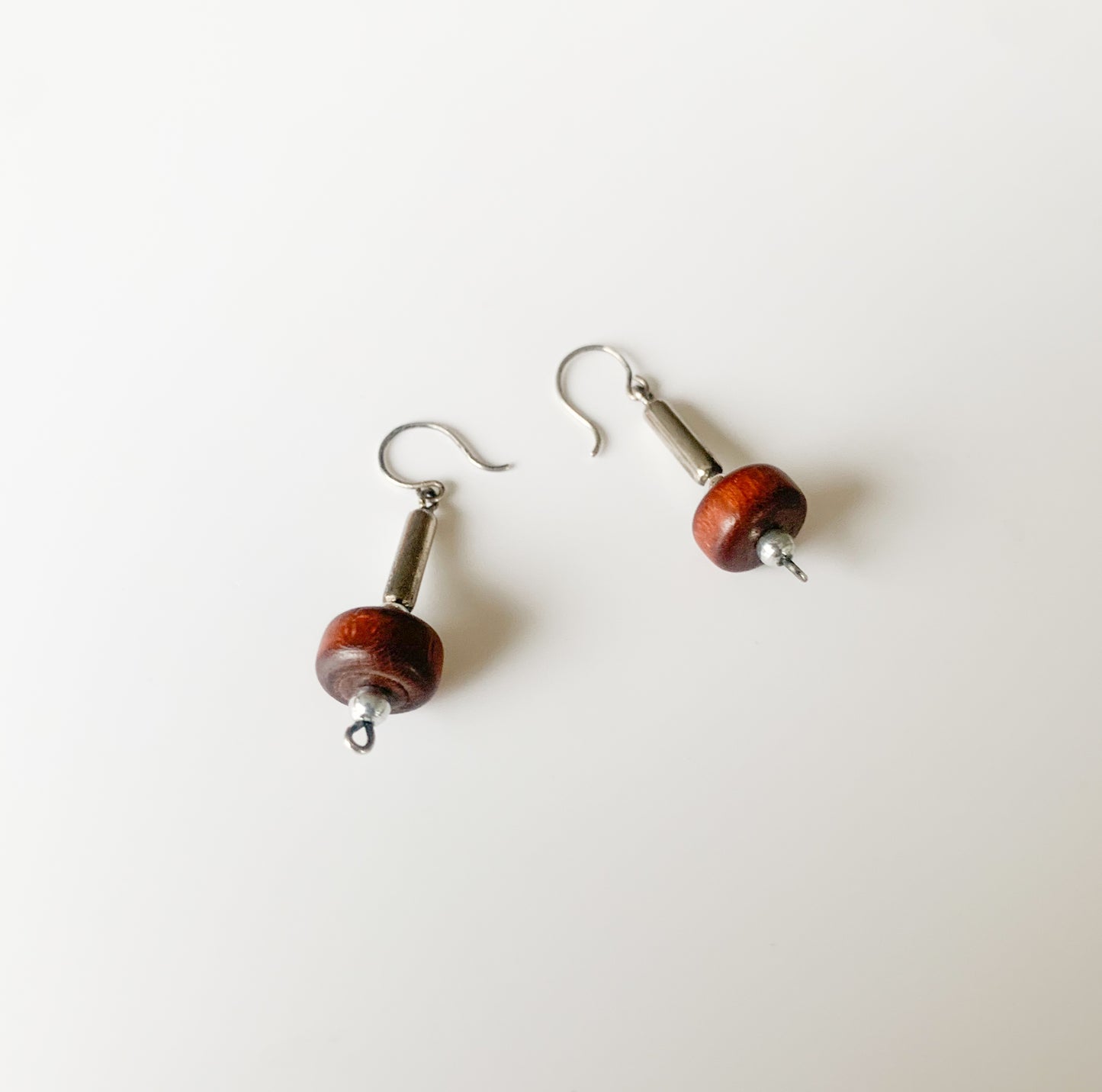 Aarikka Finland Wooden and Metal Earrings, UFO Shape