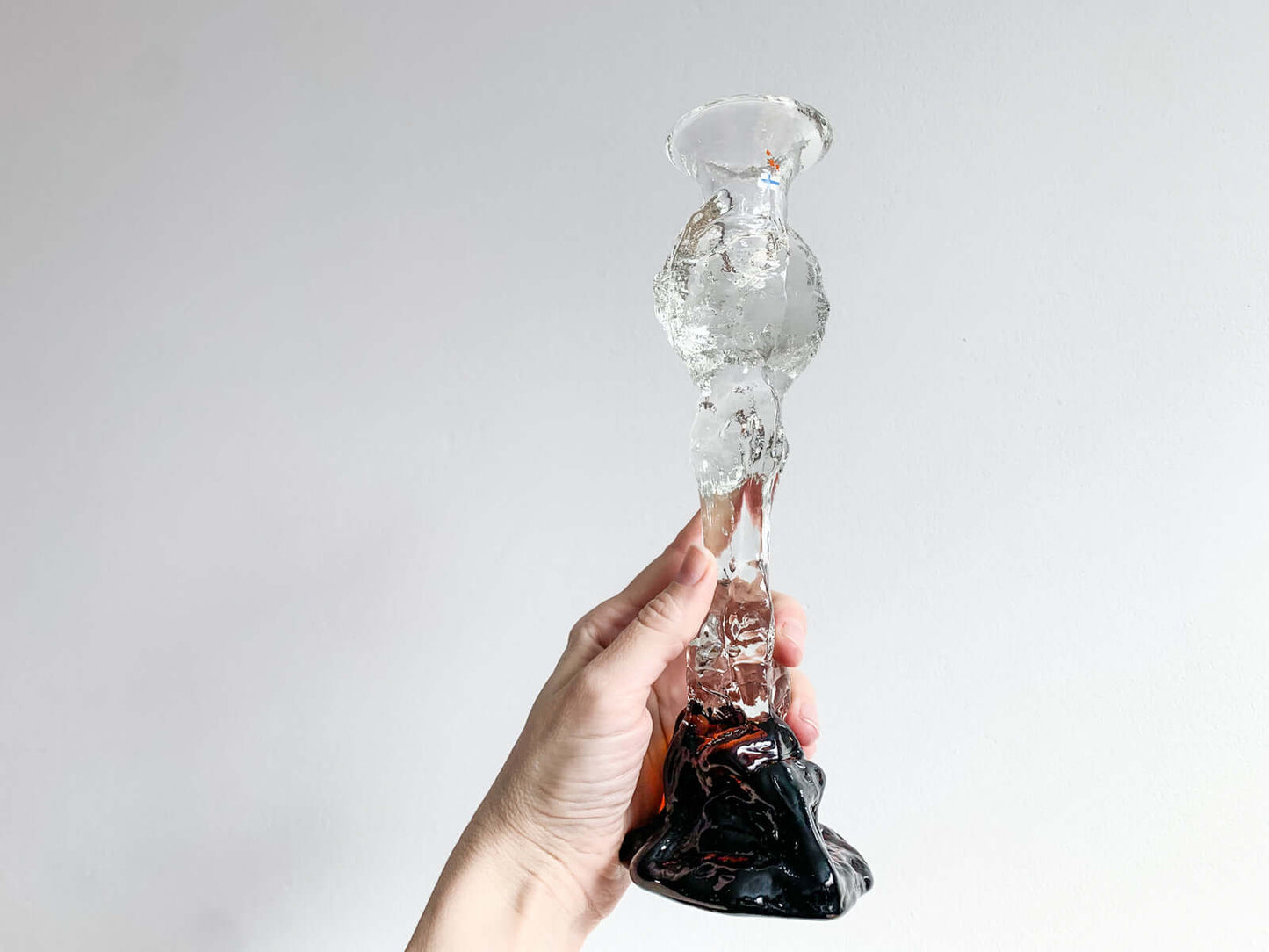 Kerzenhalter & Figur aus Kunstglas, 26 cm signiert | Humppila Finnland