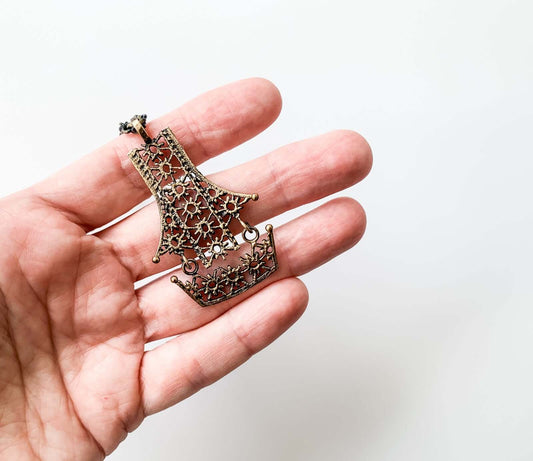 Viking style pendant | Vintage bronze necklace