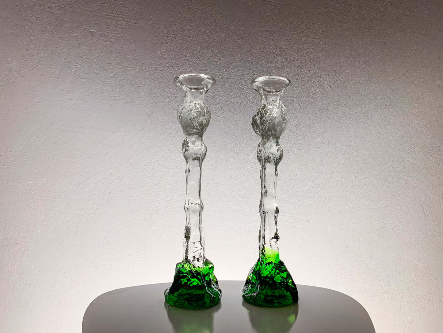 Art Glass Tall Figurine - Candleholder 34 cm Green Signed, Humppila Finland