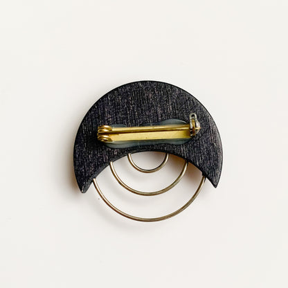 Aarikka graphite tone Crescent Moon wood brooch