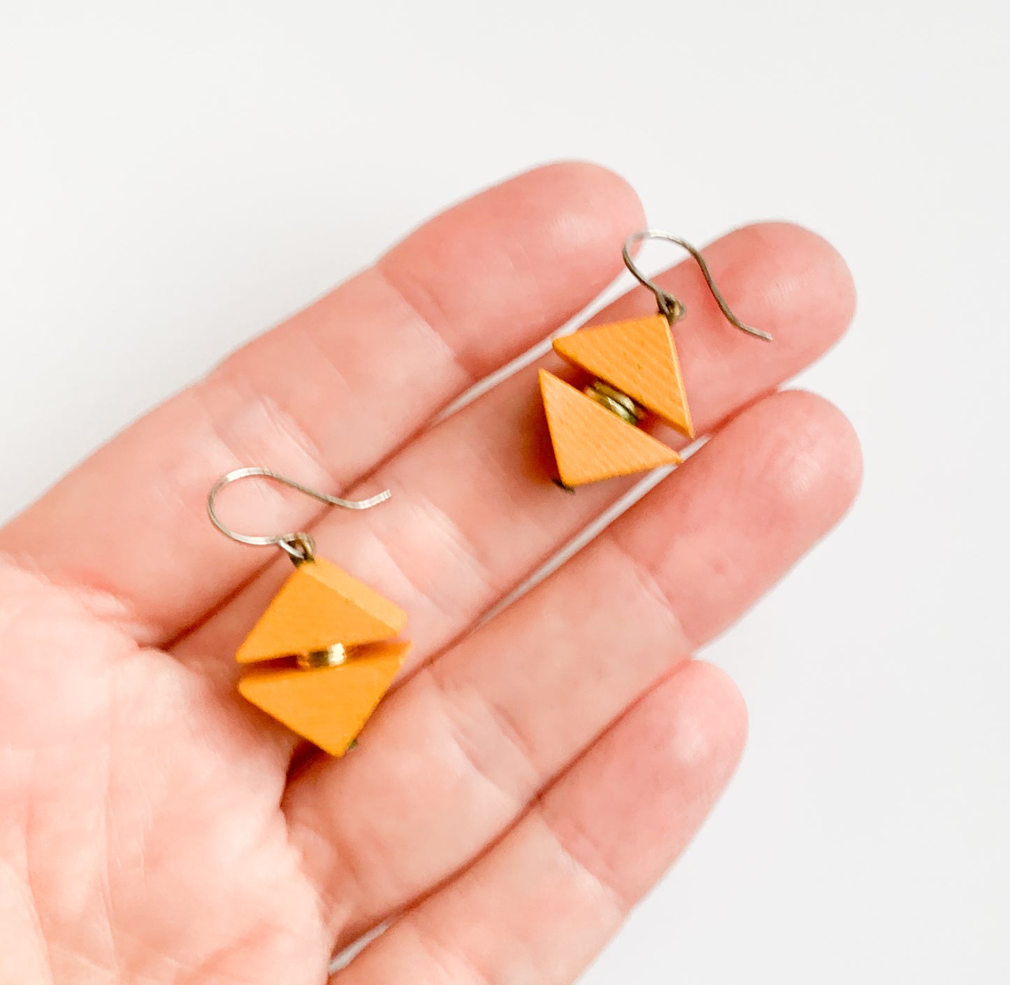 Aarikka wooden triangle earrings, orange
