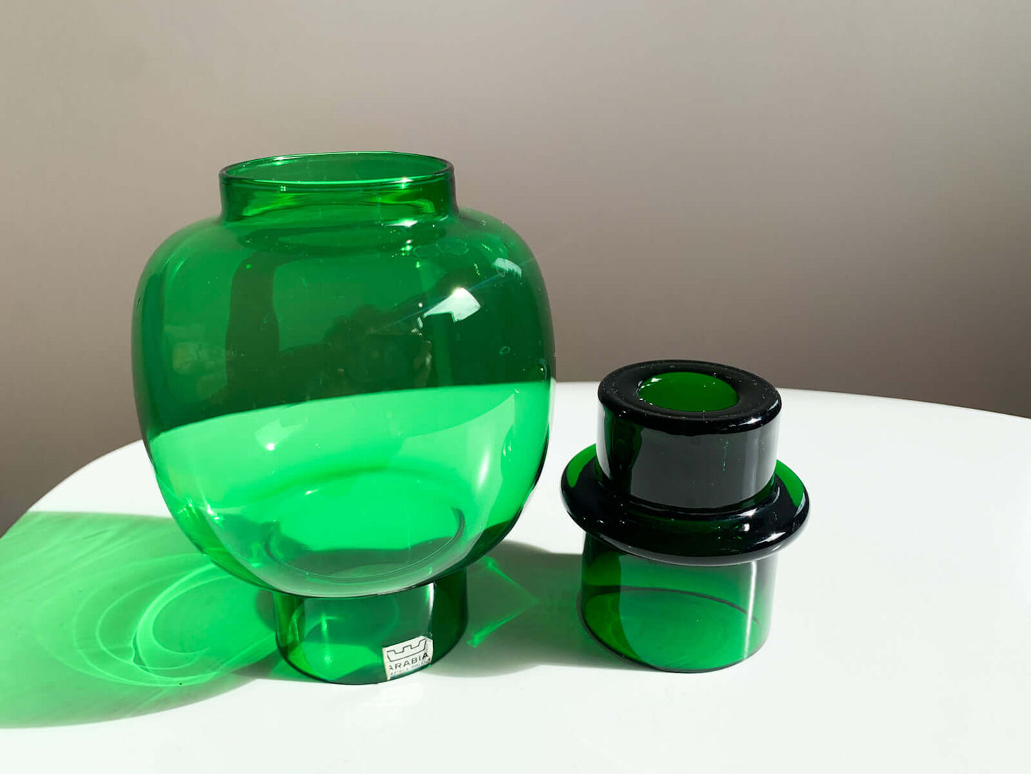 Green vintage candle holder Riihimaki, designer Heikki Orvola, Tuikku