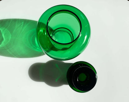 Vintage Finnish glass from Riihimaki Lasi, green candle holder