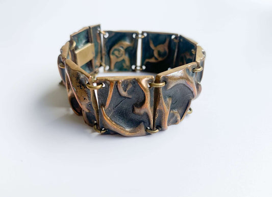Scandinavian Brutalist style substantial bronze bracelet, Jalosepot Finland, 1960-70s