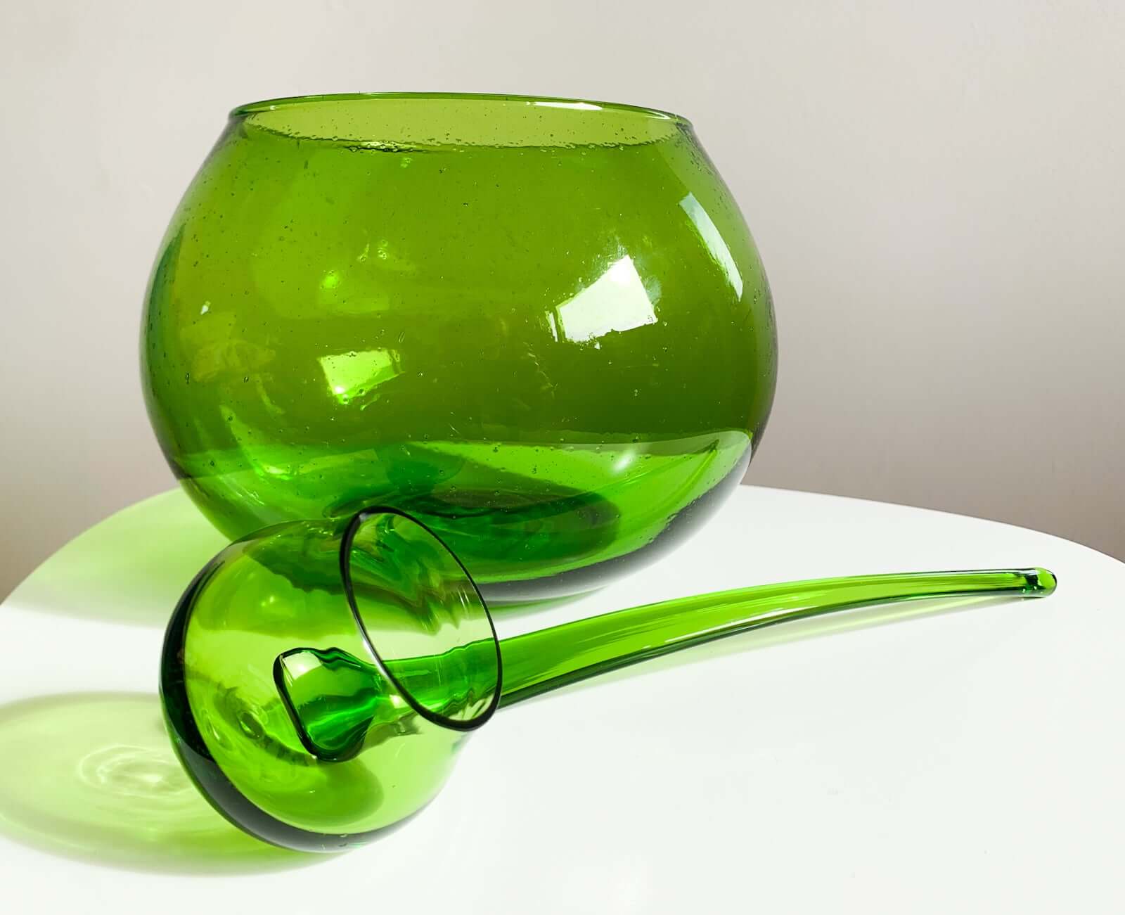 Vintage punch bowl with ladle, Finnish glass