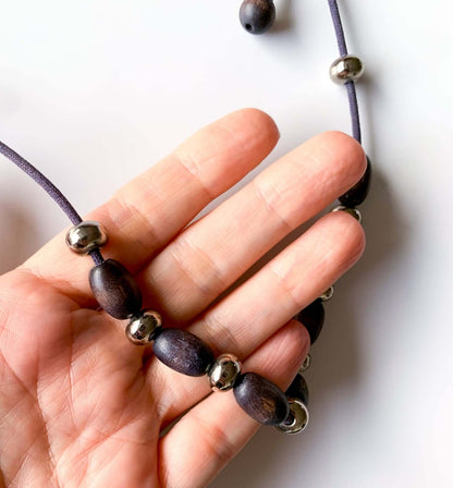 Aarikka Finland | Wooden & Metal Bead Necklace