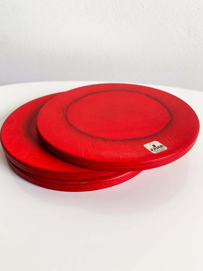 Set of 3 Red Wooden Table Coasters | Juhava, Finland