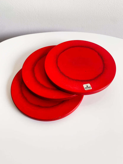 Set of 3 Red Wooden Table Coasters | Juhava, Finland