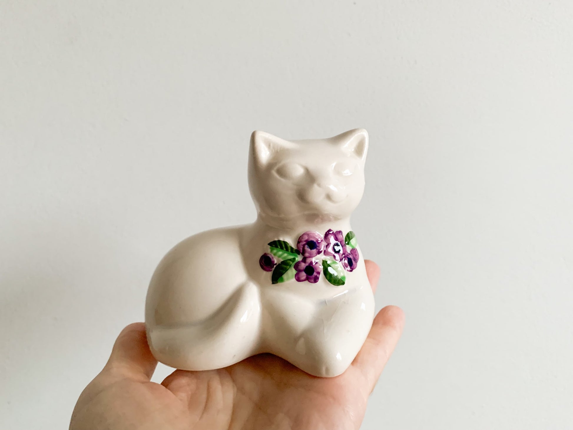Vintage ceramic figurine Cat hand painted