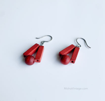 Aarikka red wooden bead earrings | Finland