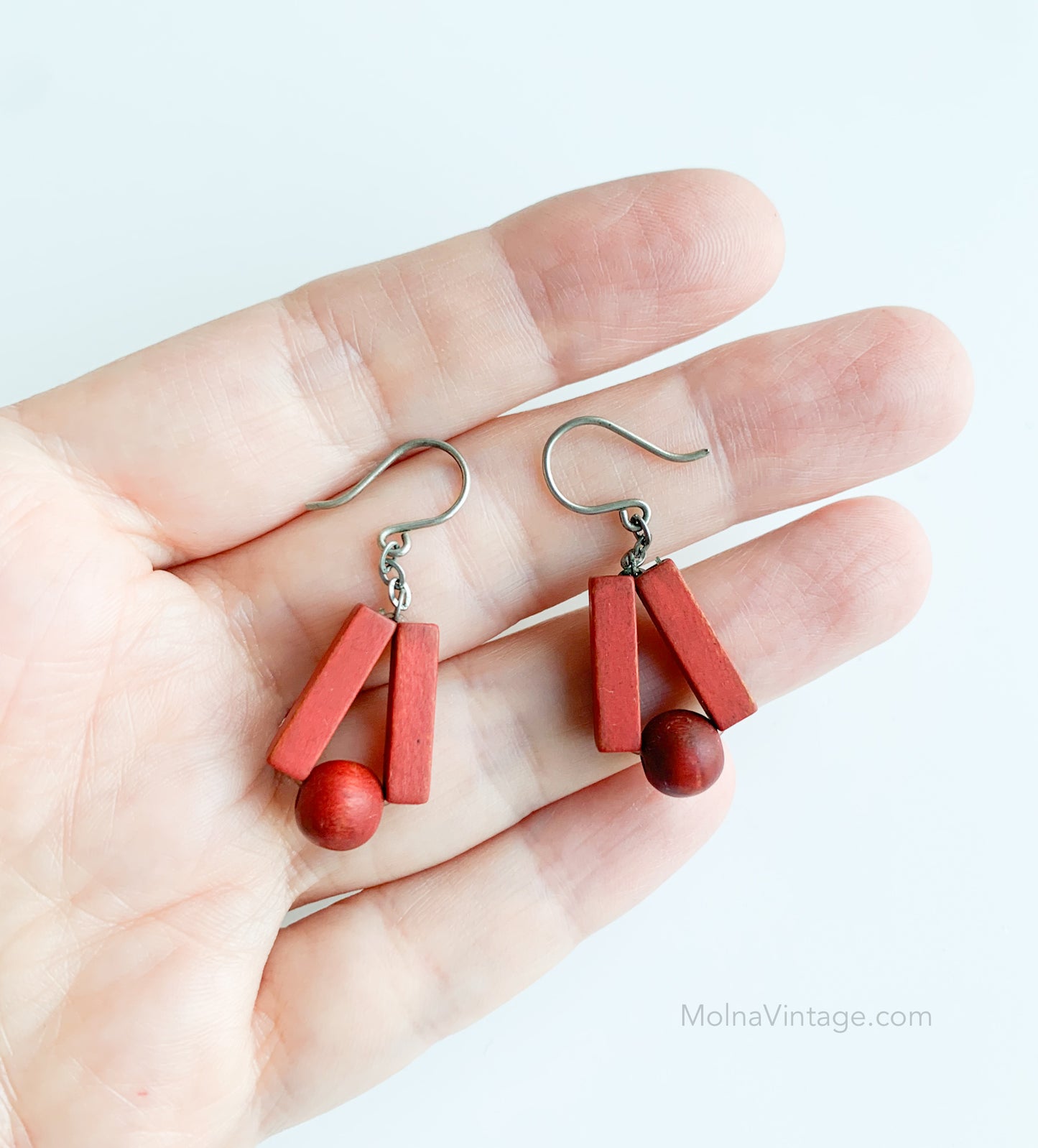 Aarikka red wooden bead earrings | Finland