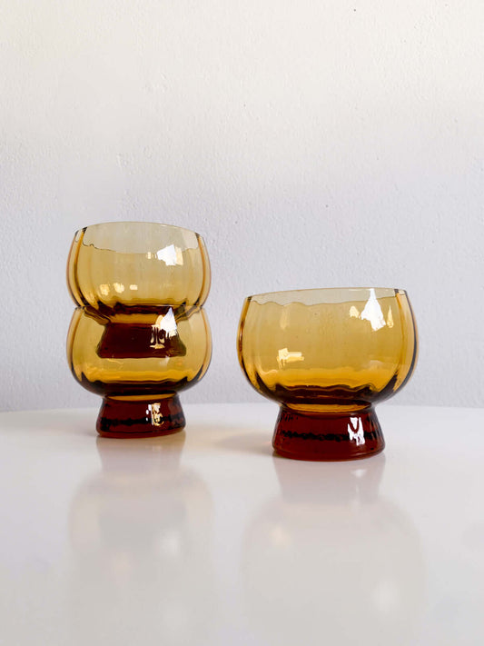 3 Kumela punch brown glasses by Pentti Sarpaneva, Signed