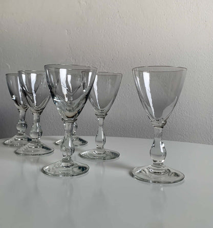 Riihimäen Lasi, Full set 6 Savoy series liquor glasses, 1940s