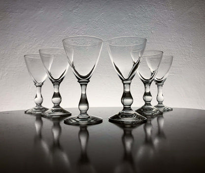 Riihimäen Lasi, Full set 6 Savoy series liquor glasses, 1940s