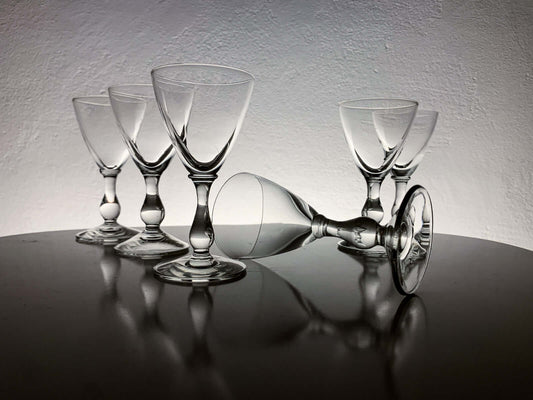 Riihimäen Lasi, Full set 6 Savoy series liquor glasses, 1940s