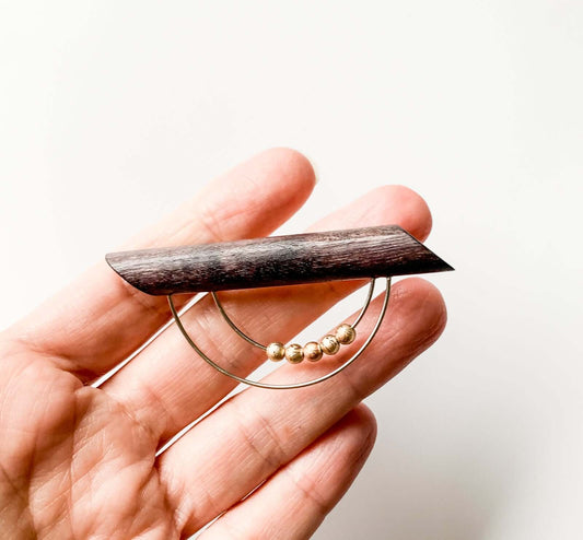 Aarikka Finland | Wooden Brooch with Metal Arc