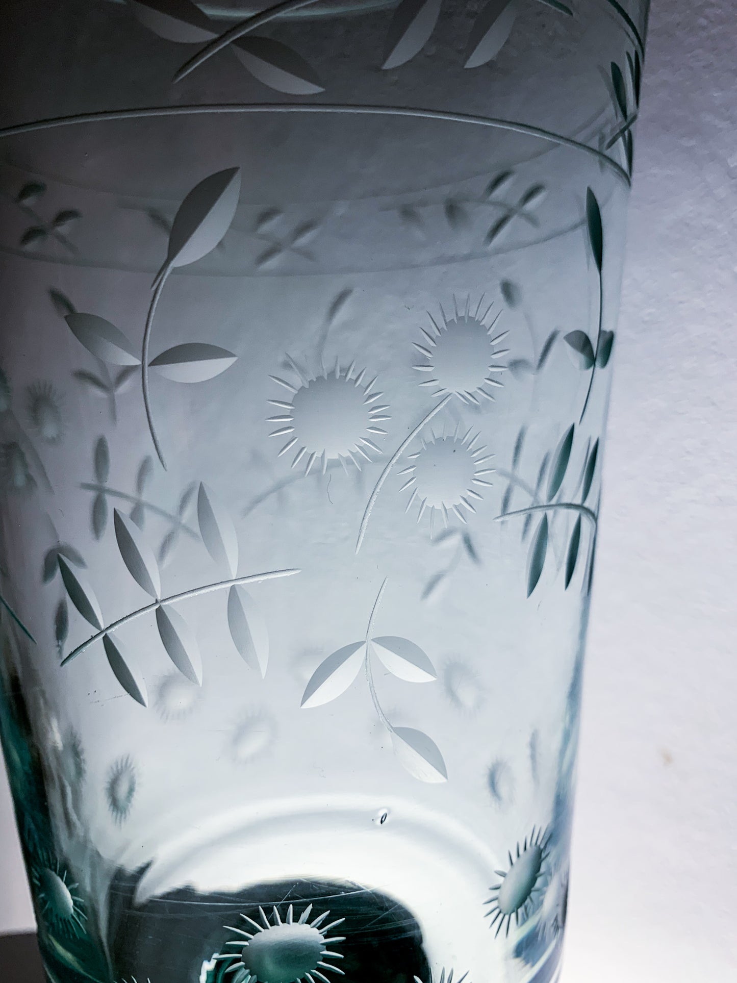 Antique engraved vase, cornflower motif
