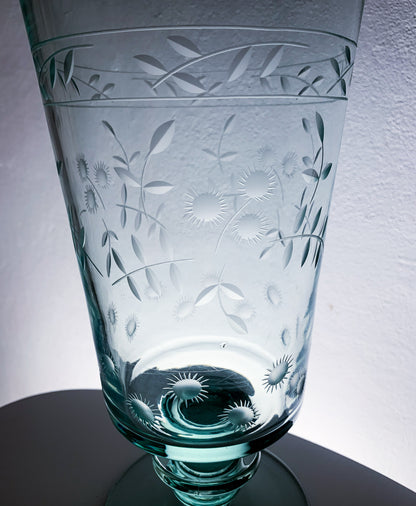Antique engraved vase, cornflower motif