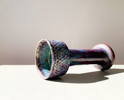 Stig Lindberg vintage ceramic vase, red, blue, violet | Swedish pottery