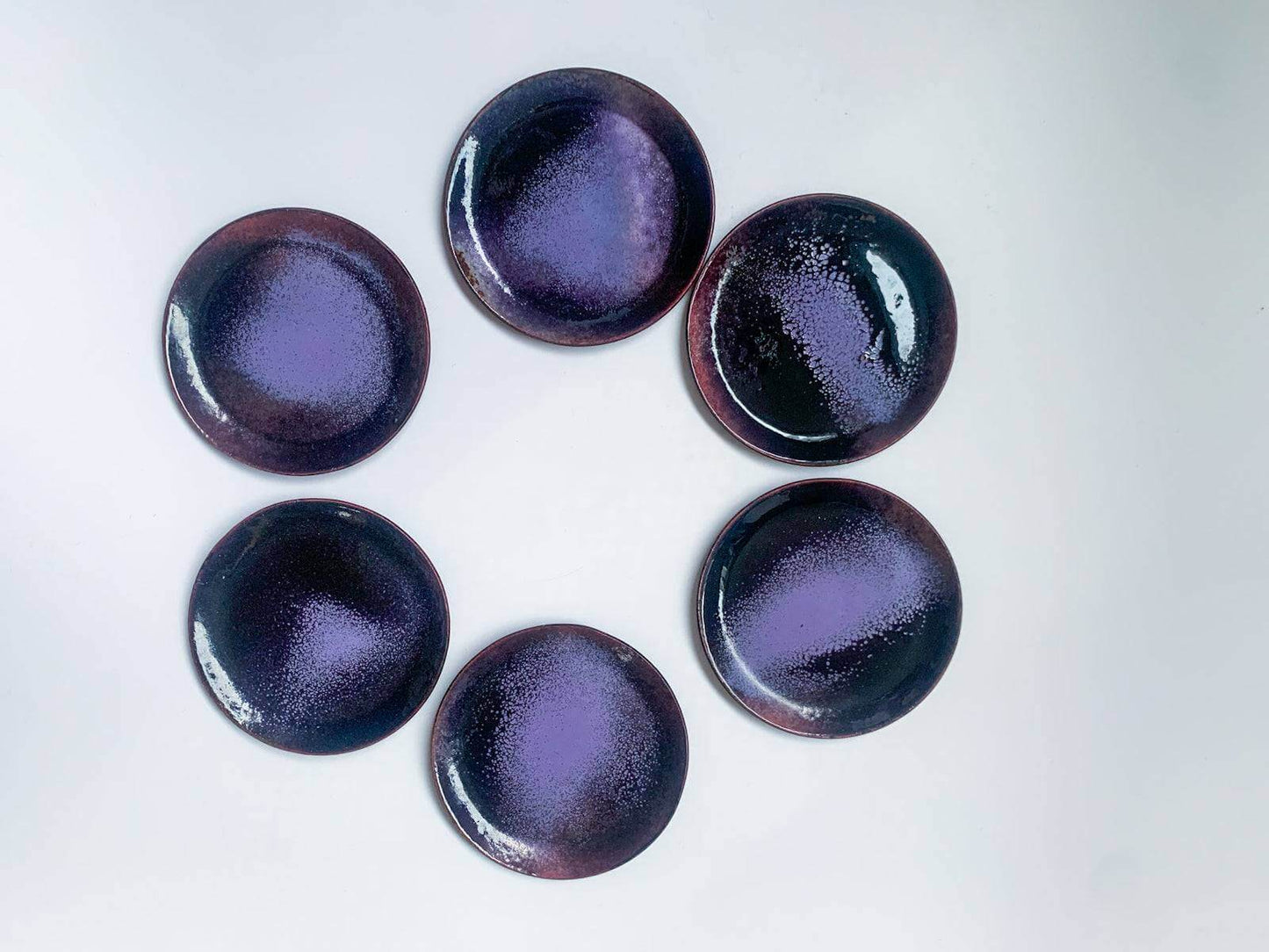 Set of 6 serving trays, enameled copper, Finland 1970s