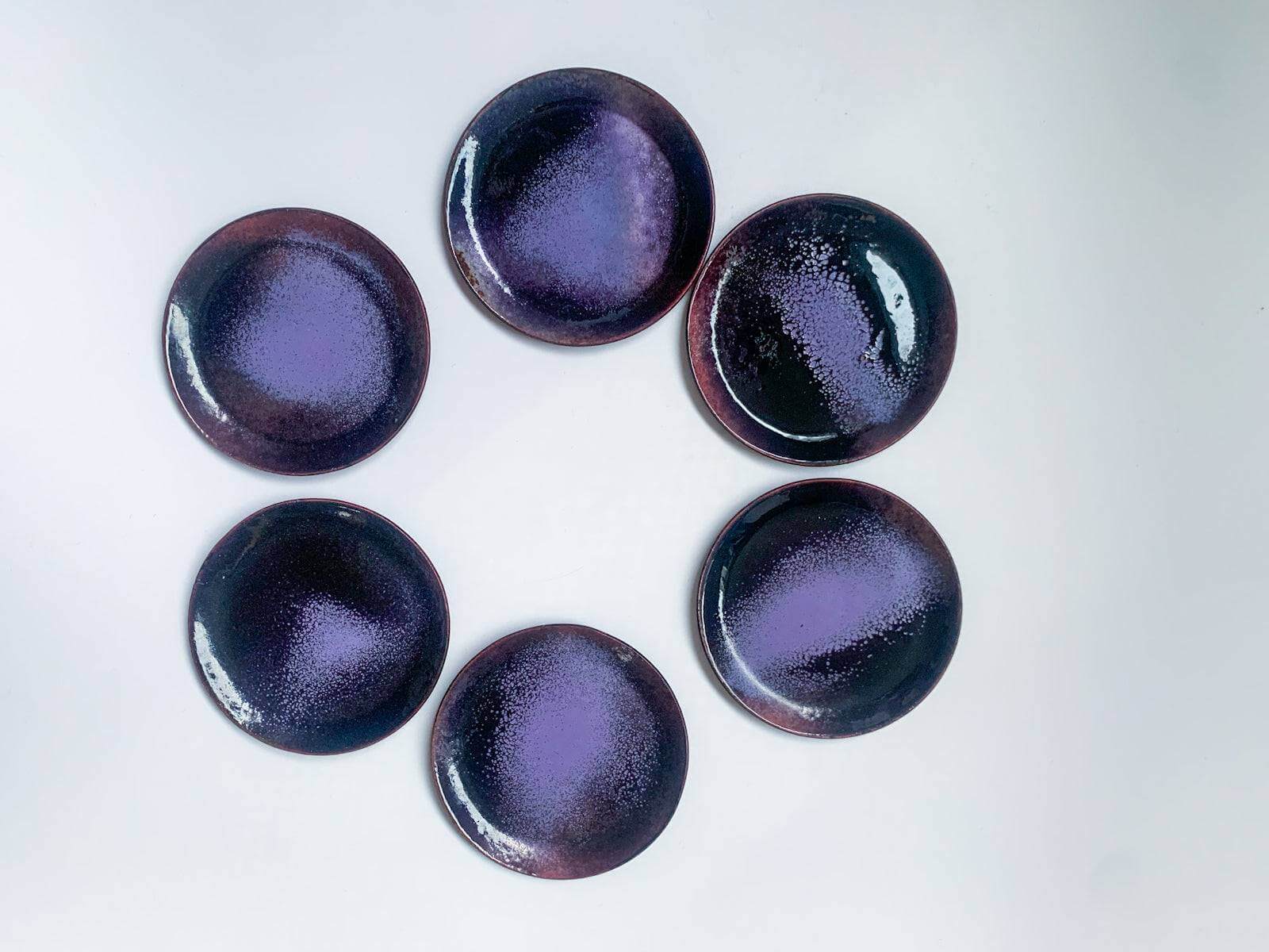 Set of 6 serving trays, enameled copper, Finland 1970s