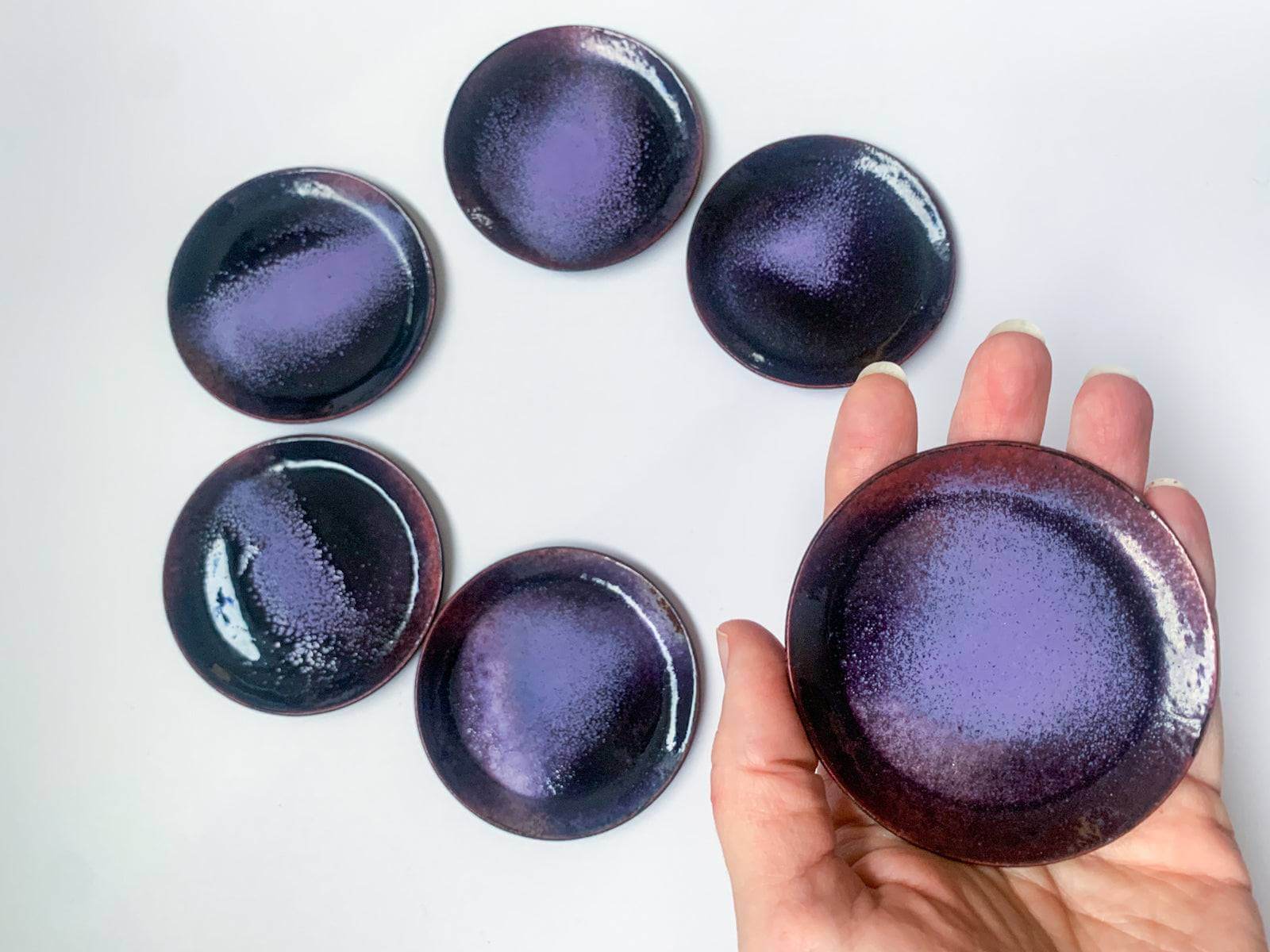 Set of 6 serving trays, enameled copper, Finland 1970s
