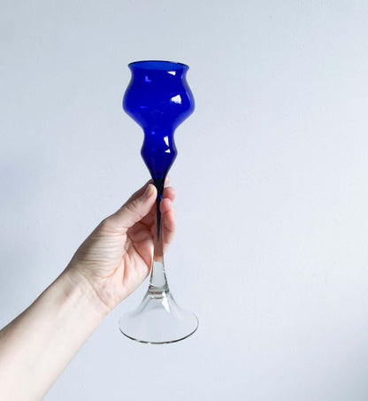Sculptural Blue Glass Candlestick by Marjut Kumela, Finland 1960s