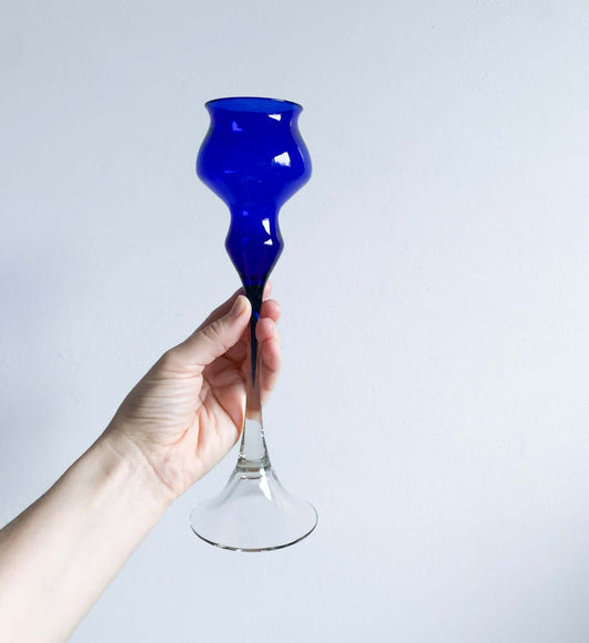 Sculptural Blue Glass Candlestick by Marjut Kumela, Finland 1960s