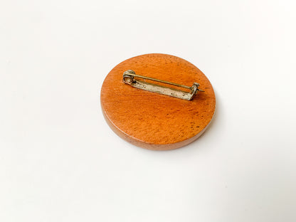 Modernist wood brooch with metal dots 1960s