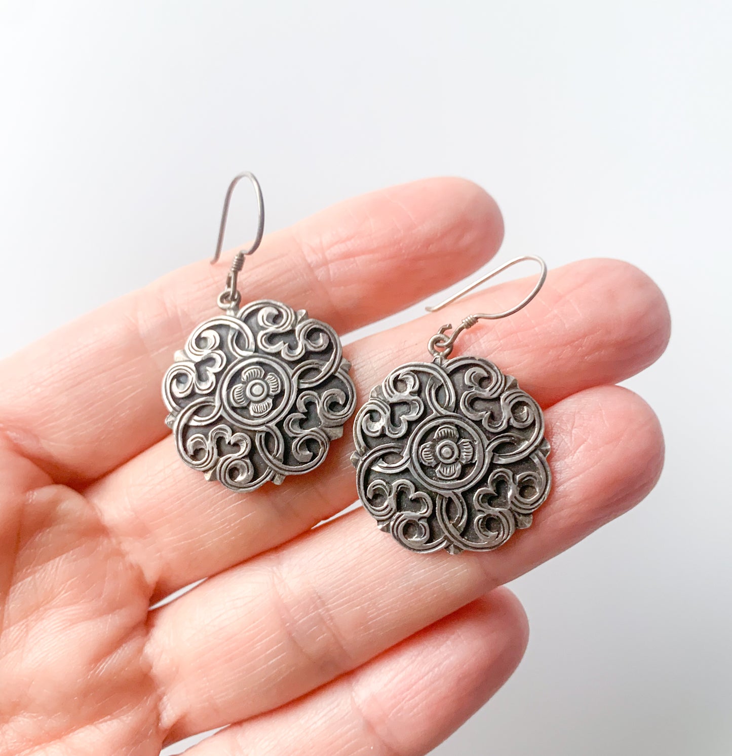 Silver Filigree Disc Earrings