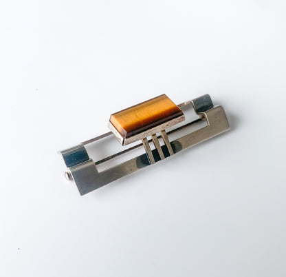 Elis Kauppi, Brosche, Silber, Tigerauge, modernistisch