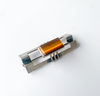 Elis Kauppi, Brosche, Silber, Tigerauge, modernistisch