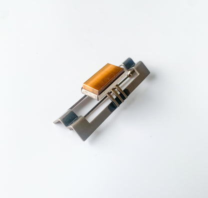 Elis Kauppi, Brosche, Silber, Tigerauge, modernistisch