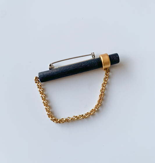 Jewelry brooch black cylinder gold | Aarikka Finland | Molna Vintage