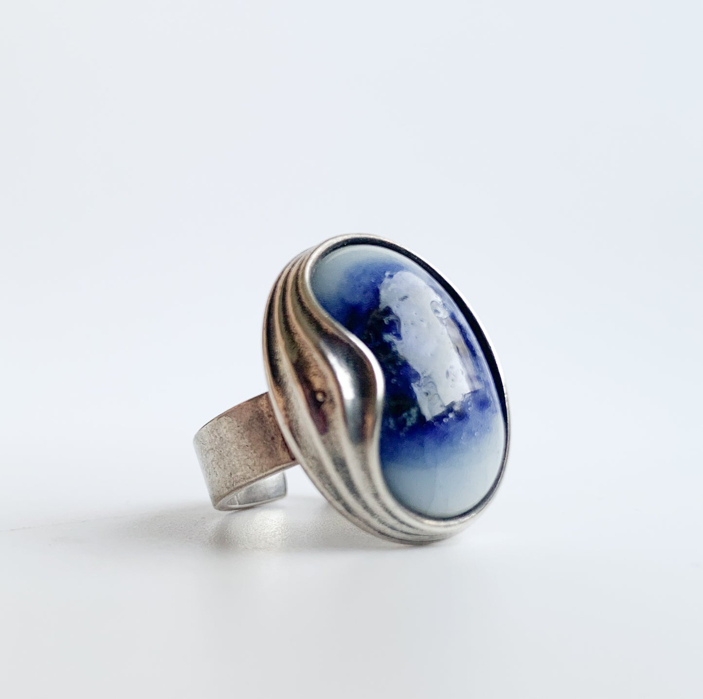 Kalevala Koru Silver Ring 925 | Aalto Ceramic Blue | Molna Vintage