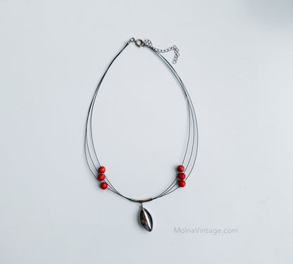 Lingonberry beads wooden necklace metal pendant | Aarikka Finland | Molna Vintage