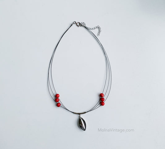 Lingonberry beads wooden necklace metal pendant | Aarikka Finland | Molna Vintage