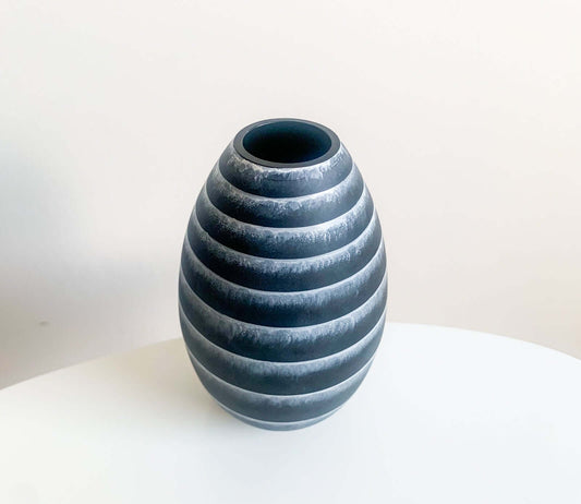 Orrefors vase collectible | Black vase with stripes | Ingegerd Ramen